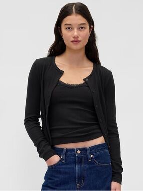 NWT GAP Pointelle Cardigan in Black Sz S
